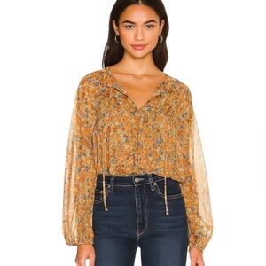 Warm NY Cotton Floral Print Long Sleeve Boho Peasant Blouse Top Size S